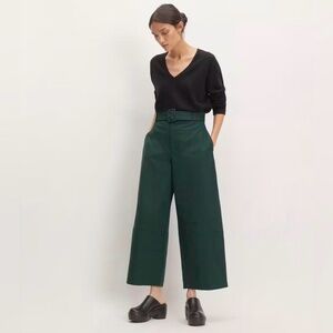 Everlane Forest Green Wide-Leg Barrel-leg Belted Trousers